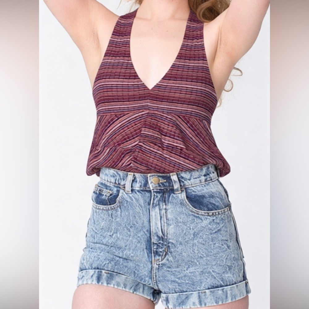 Striped textured V-Neck Peplum Crop Top